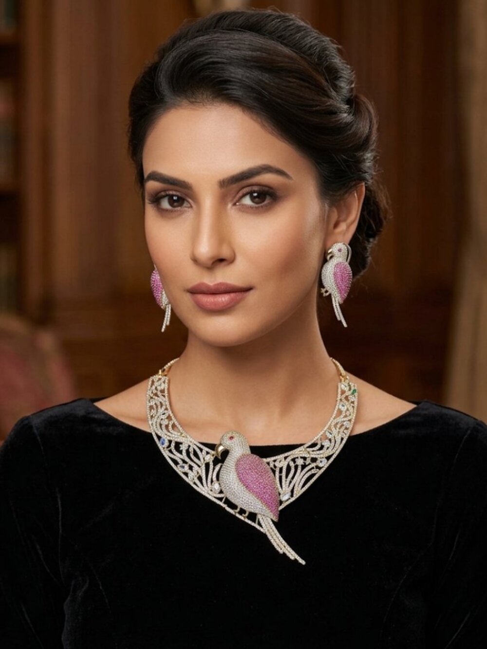 Unique Statement Parrot Design Necklace and Earring Set, Creative Animal-Inspire